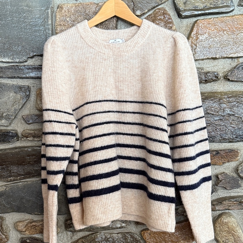 Cyrillus Beige and dark blue Striped Sweater